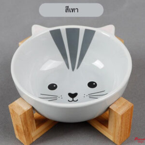 ชามเซรามิกสัตว์เลี้ยง Petsuka พร้อมฐานรองสไตล์ญี่ปุ่น สำหรับสุนัขและแมว รูปแมว