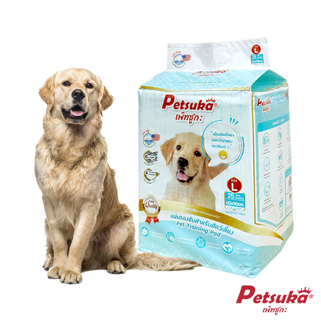 แผ่นรองฉี่สัตว์เลี้ยง Petsuka ขนาด L 90x60cm จำนวน 25 แผ่น